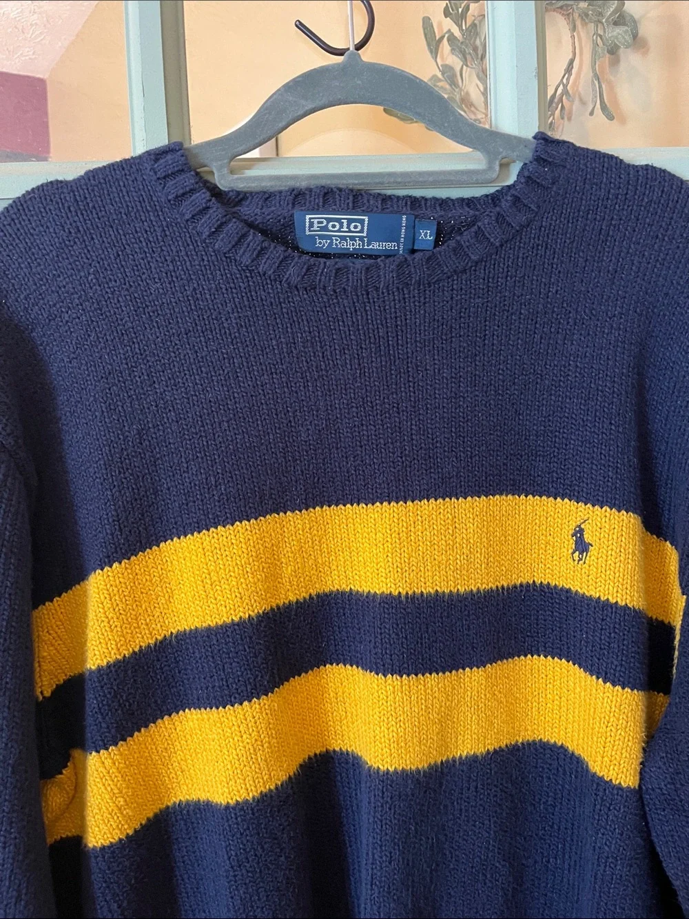 Polo by Ralph Lauren Navy Crewneck Sweater with Gold Stripes
